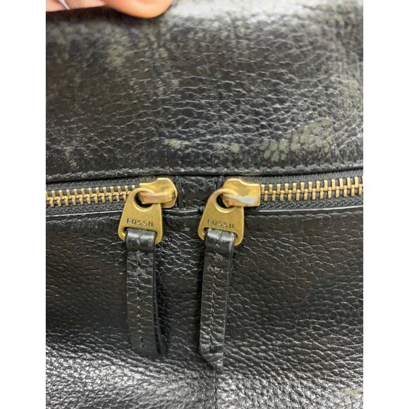 Vintage Fossil Pebbled Soft Black Cow Hide Leather Two Zip Pockets Shoulder Bag - Picture 10 of 14